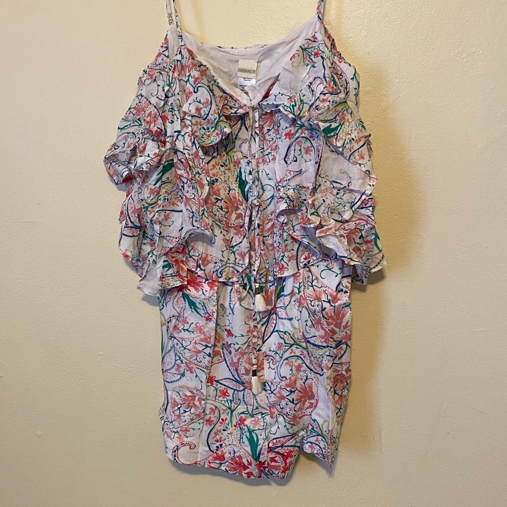 L*SPACE Floral Drawstring Ruffle Romper Cover-up - Picture 3 of 6